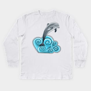 Dolphin in the Waves Kids Long Sleeve T-Shirt